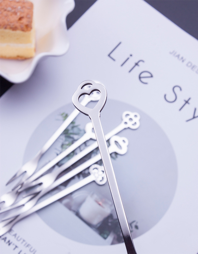 304不锈钢水果叉 创意甜品叉二齿水果签 礼品批发跨境供应 月饼叉详情图5