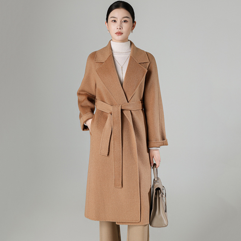 Elegant Suit Collar Camel Wool Double-Sided Cashmere Coat for Women, 2026 Autumn/Winter New Style, Belted Woolen Coat Elegant Suit Collar Camel Wool Double-Sided Cashmere Coat for Women, 2026 Autumn/Winter New Style, Belted Woolen Coat