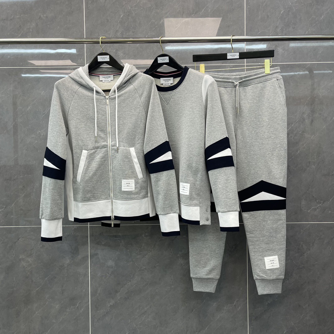 Trendy TB Autumn New Contrast Color Stitching Striped Casual Sports suit Men and Women Couples Same Fashion All-match