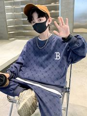 男童春裝套裝2024新款兒童個性字母衛衣兩件套中大童潮牌春秋衣服