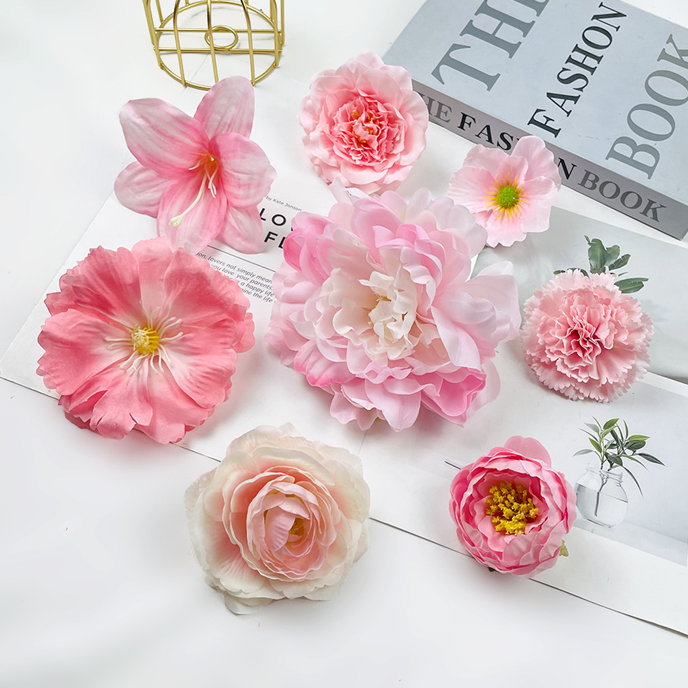 Flores artificiales flores rosadas bricolaje accesorios hechos a mano tocado de estilo antiguo accesorios de material de flor de horquilla arreglos florales de pared de flores de boda
