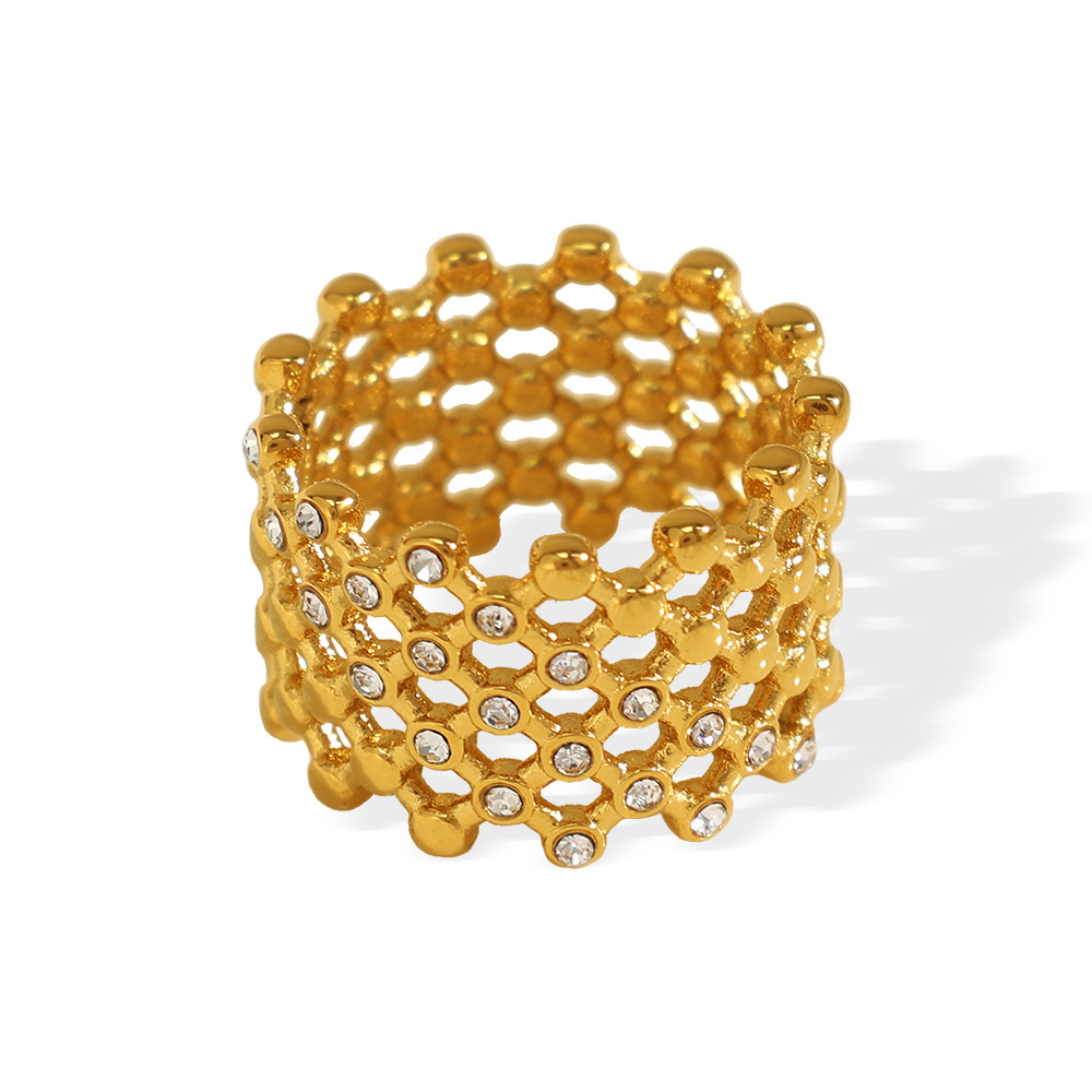 1 Pair Simple Series Retro Geometric Stainless Steel 18K Gold Plated Rhinestone Women Single Rings h5 Picture5