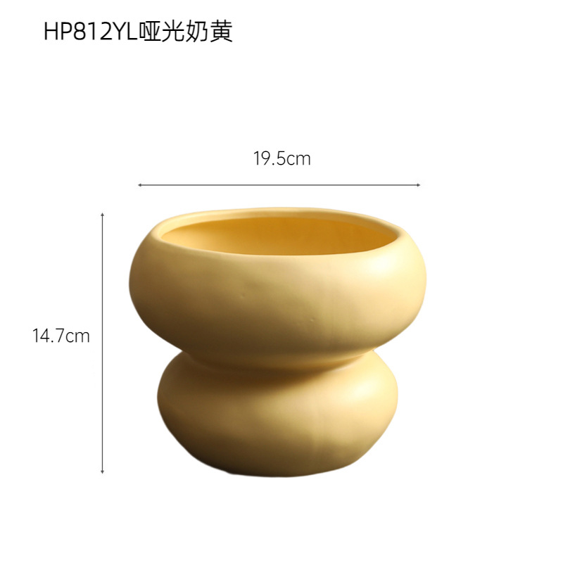 Moderno simple Boca Grande estilo crema jarrón de cerámica decoración nórdico flor seca arreglo hogar sala de estar decoración de la flor