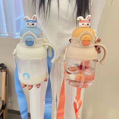 夏季兔樂熊塑料杯帶手柄背帶吸管杯可愛大容量ins高顏值兒童水杯