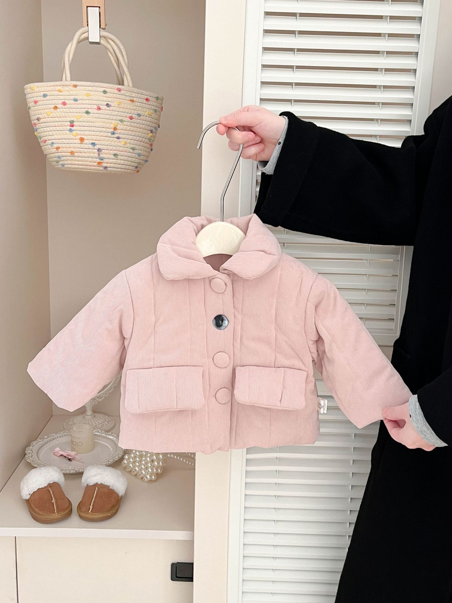 Niñas vestidos de algodón otoño invierno bebés dulces chaquetas de algodón rosa extranjero bebés con camisa cálida gruesa