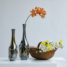 简约复古大气高端电镀厚重玻璃花瓶大号落地摆件设计师软装装饰品