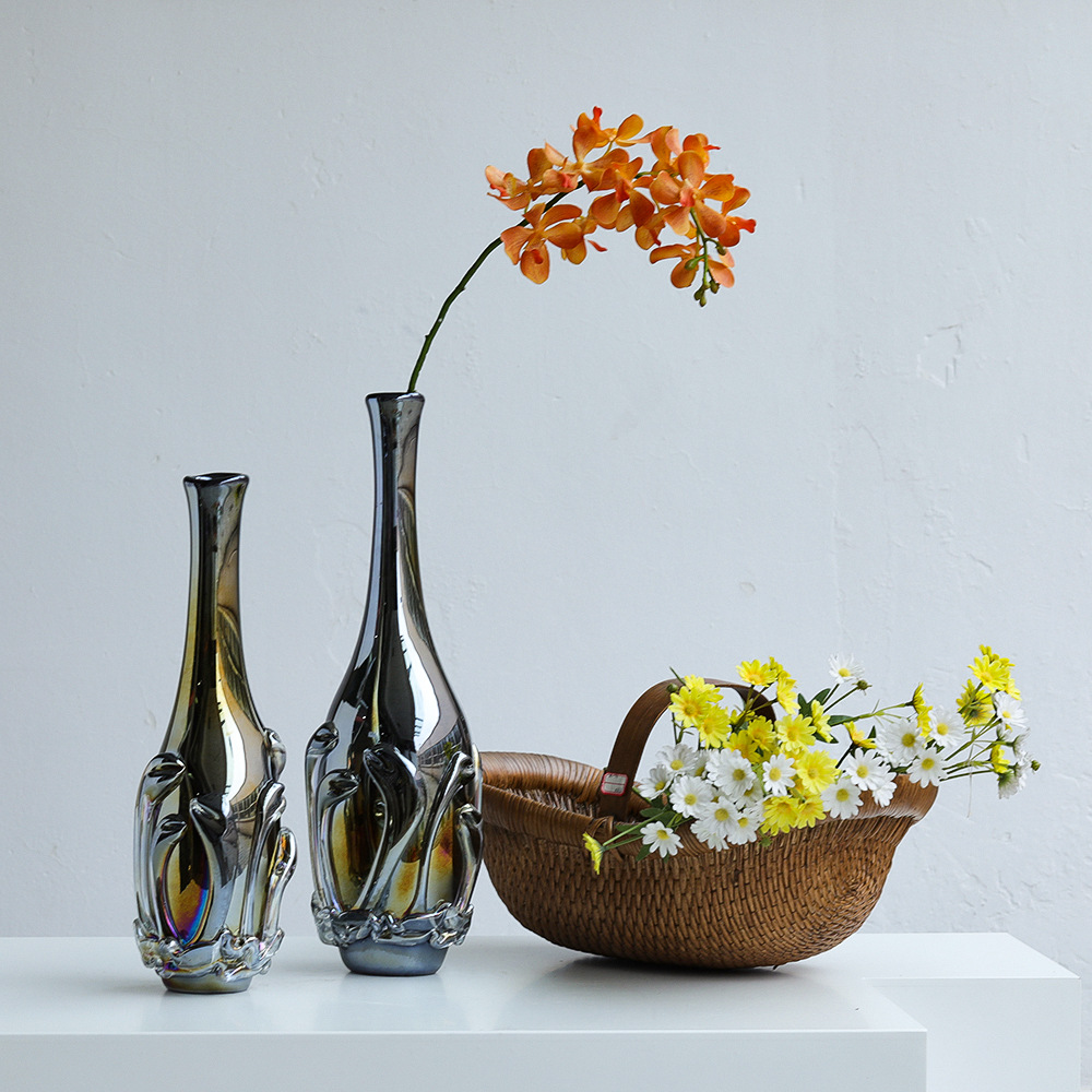 简约复古大气高端电镀厚重玻璃花瓶大号落地摆件设计师软装装饰品