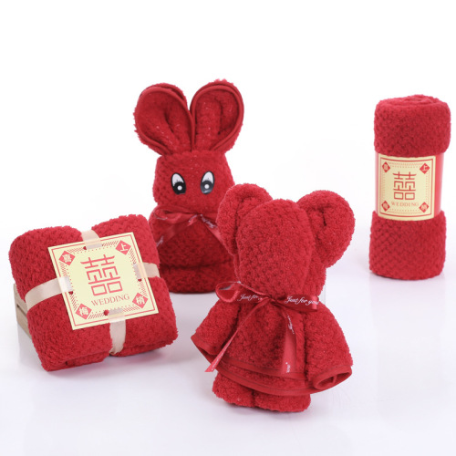 Coral velvet towel is soft and absorbent, wedding return gift for couples, wedding towel with happy words, souvenir, wedding towel gift