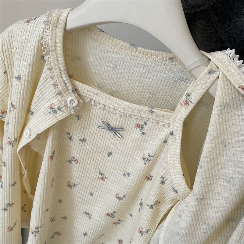 女の子の花柄カーディガンサスペンダースーツ、おしゃれな春と秋の服、女の赤ちゃんの甘いベスト2点セット、かわいい女の子|undefined