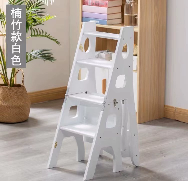 Wholesale American solid wood staircase chair ladder folding household multi-function four-story climbing ladder chair pedals Jiejie