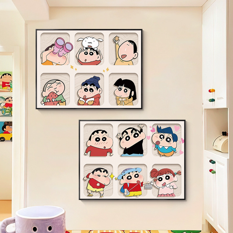 漫画フリップ電気メーターボックス装飾絵画クレヨンしんちゃんリビングルームダイニングルームテーブル吊り絵画寝室弱電流ボックスカバー|undefined