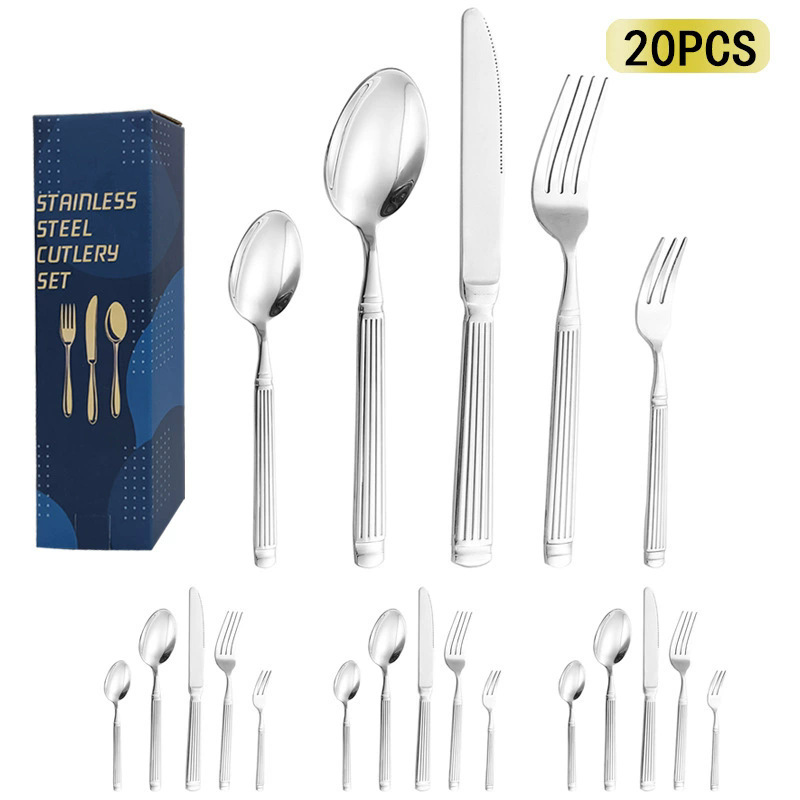 アマゾンステンレスナイフフォークスプーン高級西食器ローマ柱直紋甜品スプーンセットホテルステーキナイフフォーク|undefined