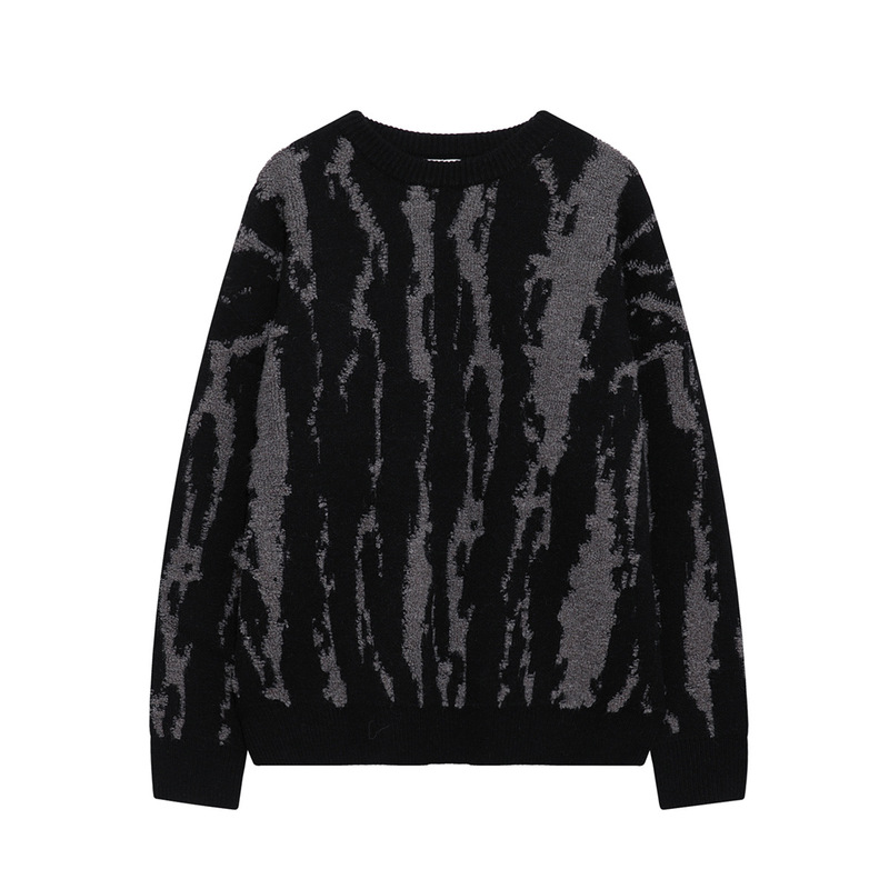 Jiayiku fashion brand Chic autumn and winter high street American flame jacquard sweater new men's and women's bottoming shirt pullover sweater