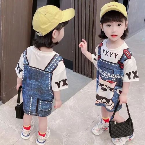 Baby Short Sleeve T-shirt Skirt, Children's Summer Long Dress, Cute Summer Outfit for Girls