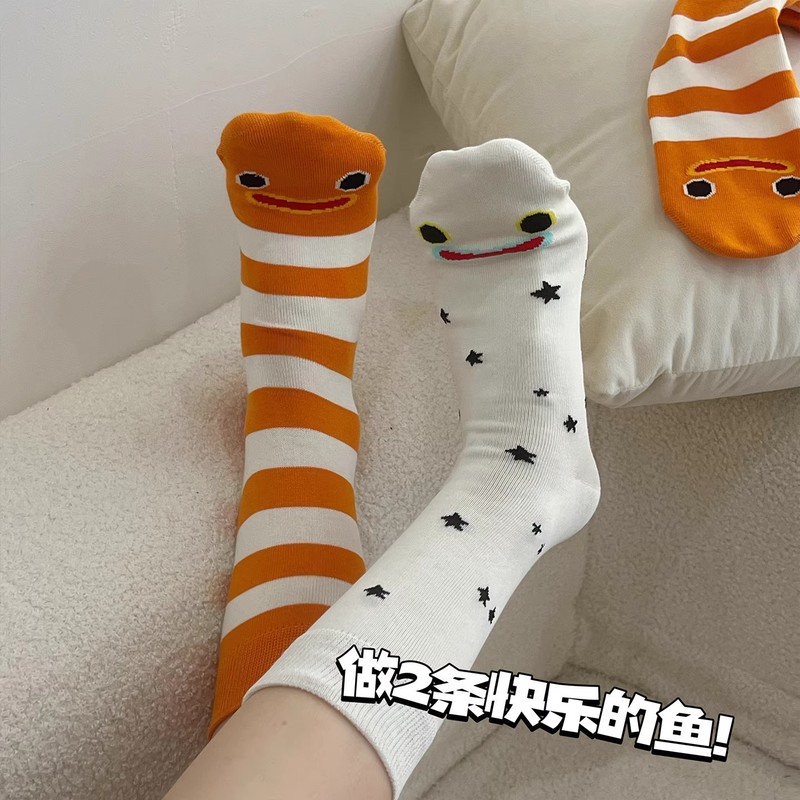夏季薄款中筒袜卡通花园鳗鱼袜子女ins风可爱系条纹女袜厂家批发|undefined
