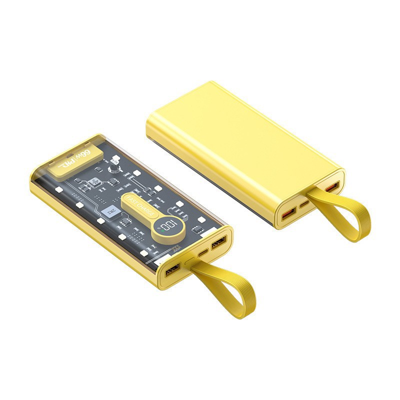 Explosiva de comercio electrónico transparente punk amarillo mech viento banco de energía 66w carga rápida bidireccional 20000 mAh banco de energía