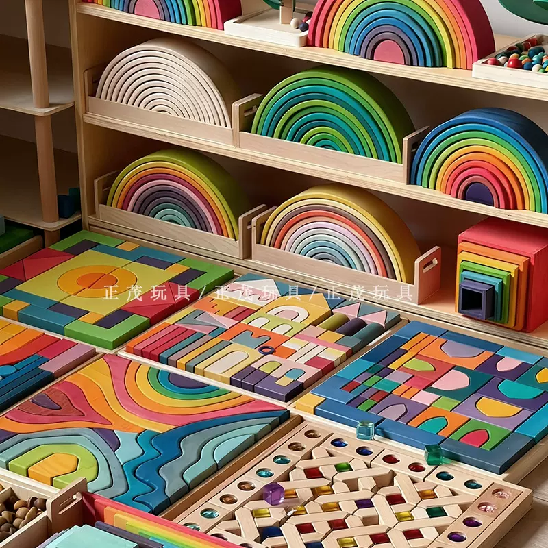 跨境ins彩虹大积木拼装幼儿园儿童新款玩具益智叠叠高diy木质摆件