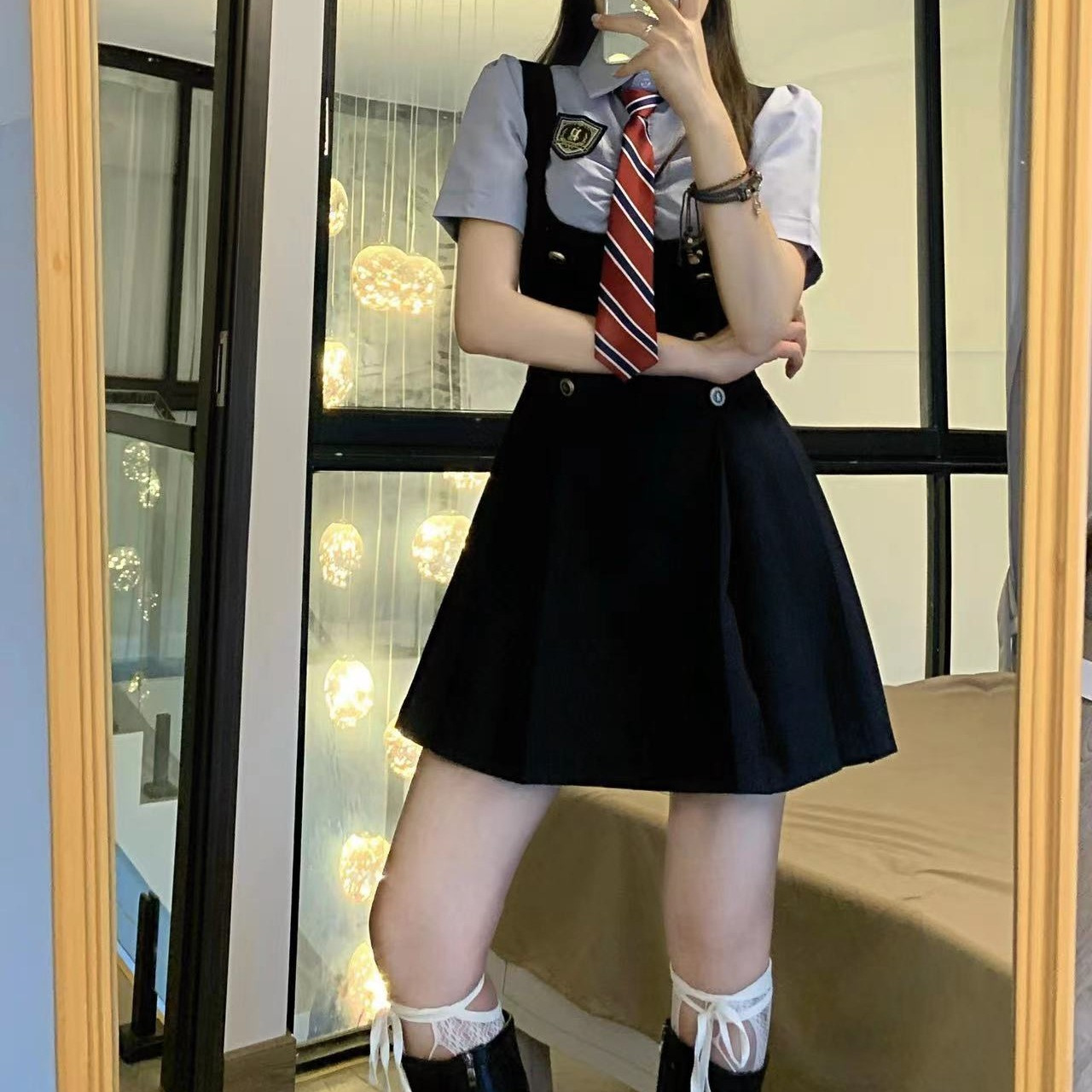 대학 스타일의 나이를 줄이는 가짜 투피스 원피스 여성 여름 새 통통녀 허리 슬리밍 폴로 목 우아한 아름다운 치마