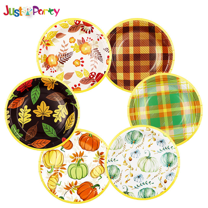 Wholesale cross-border Thanksgiving harvest festival party decoration autumn maple leaf pumpkin disposable paper tray paper cup tissue