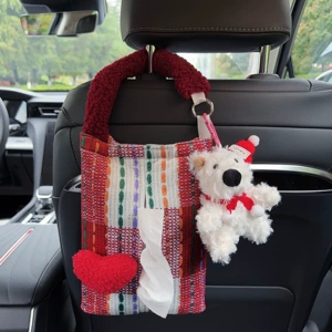Car-mounted tissue box and trash bin 2-in-1, West Highland style, trendy car tissue bag, hanging type, high-end tissue bag for women