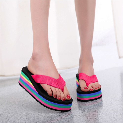 Flip-flops for women's summer outer wear, fashionable large size flip-flops, non-slip thick-soled wedge beach slippers, Internet celebrity ins trend