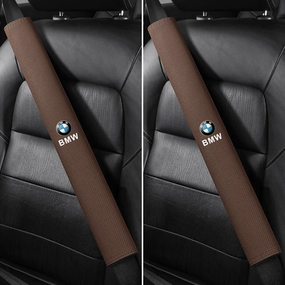 Seat belt shoulder pad, Series 5 Series 1 Series 6 - bmw-round-label-50cm-suede-pair-of-mocha-brown-shoulder-pads