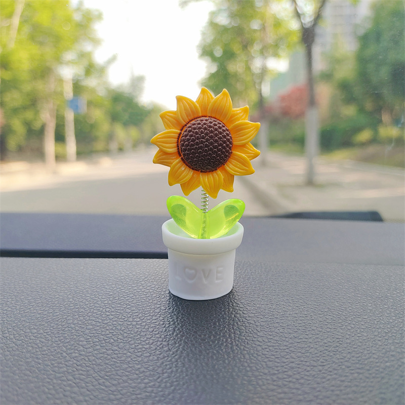 Cute girasol de dibujos animados adornos de automóviles frescos flores en maceta consola central de automóviles decoración de automóviles eléctricos