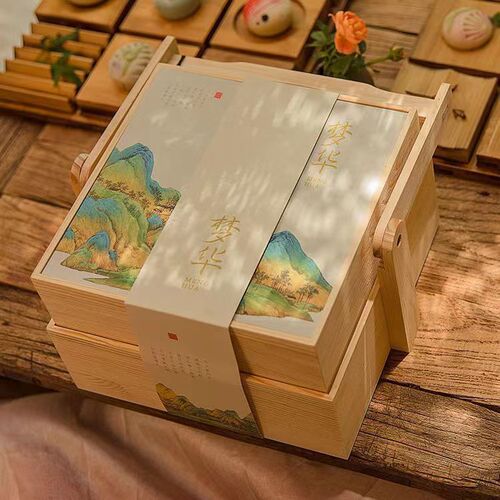 Mid-Autumn mooncake packaging box, basket, Chinese-style gift box, solid wood Mid-Autumn mooncake box, wooden simple pastry food box