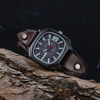 Leather belt for leisure, square quartz watch, suitable for import