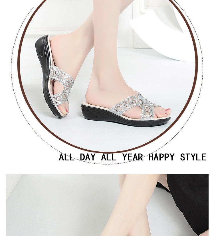 Dép xỏ ngón nữ đế bệt da thật đính đá rhinestone — Màu vàng chi tiết 9