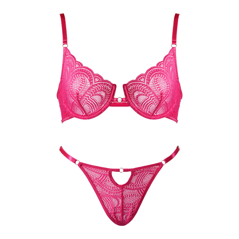 Set di lingerie sexy in pizzo di grandi dimensioni, divertente scrigno a forma di T, reggiseno da donna arricciato anticedevole e regolabile_voghion.com