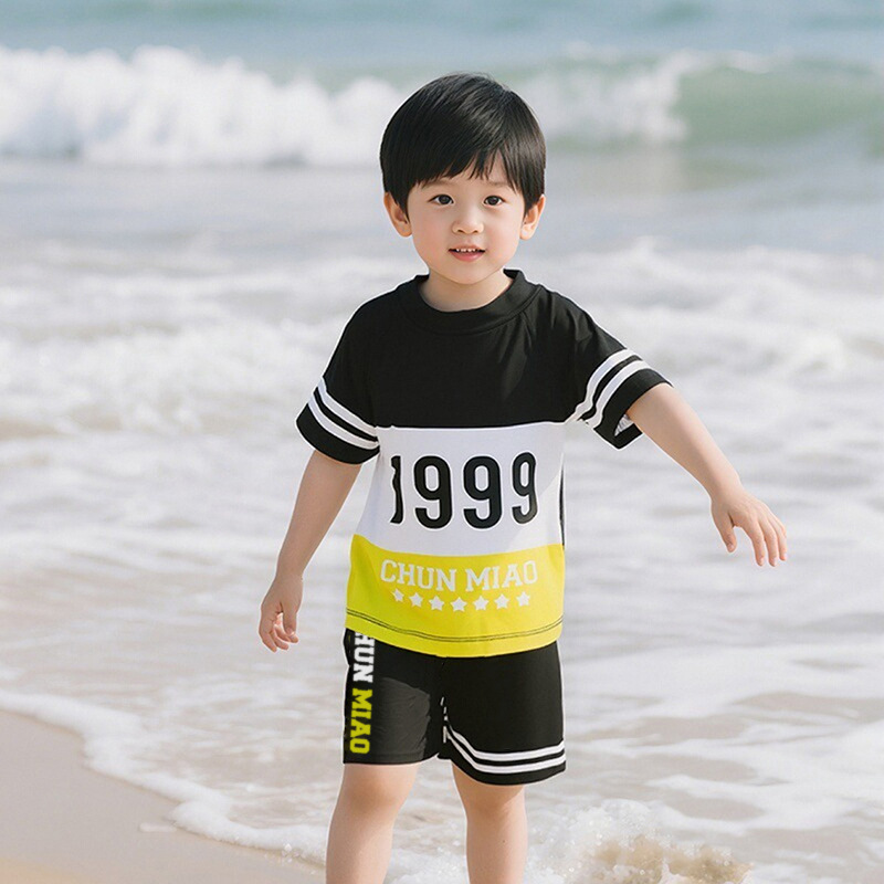 Traje de baño para niños de 2 a 8 años dividido para niños traje de baño de dibujos animados lindo conjunto de dos piezas con gorro de natación traje de baño