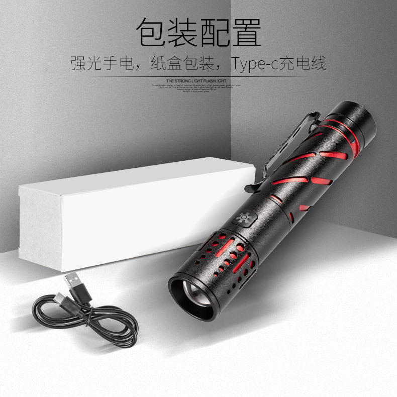 Nueva luz de conducción al aire libre batería de litio incorporada USB recargable zoom linterna luz de iluminación linterna LED
