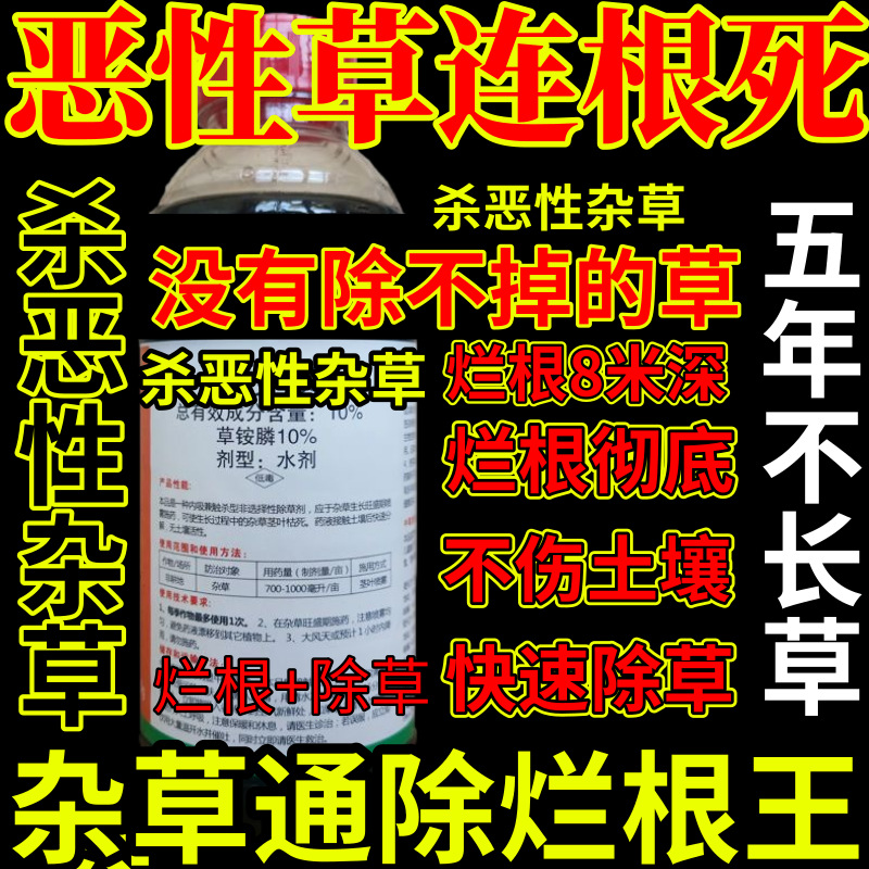 恶性草连根死发精草铵膦铵盐杀恶性杂草除草剂果园烂根剂杀草王