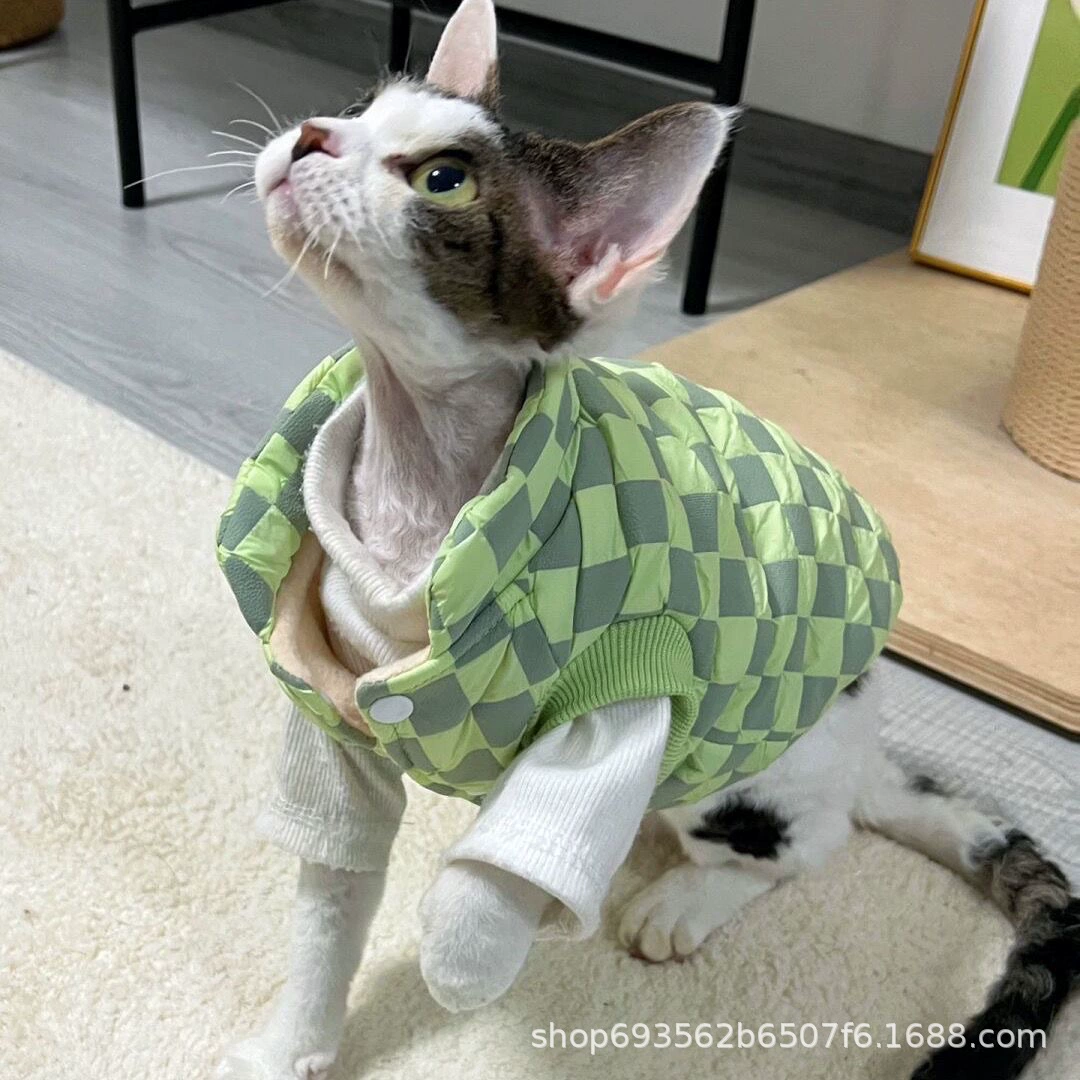 Тедди одежда шахматная тарелка маленькая молочная собака Йоркшир Бомей бой осенний и зимний теплый хлопчатобумажный жилет для ног