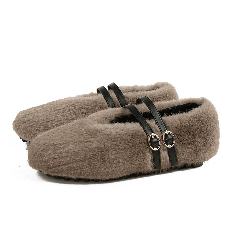 Wool shoes women wear 2024 new flat shallow mink bean bean shoes plus velvet large size women's shoes 41 43