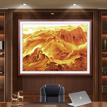 客厅装饰画老板办公室背景墙长城玄关挂画图画靠山宝地金色生金画