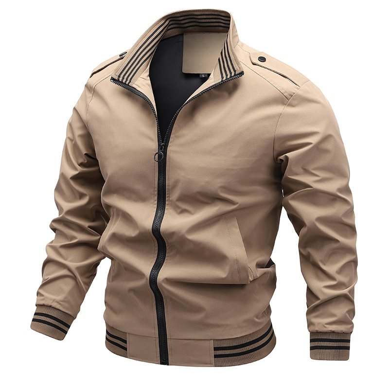 Transfronterizo de otoño chaqueta de hombre nueva moda de ropa de cuello vertical de primavera y otoño relajado chaqueta de color sólido