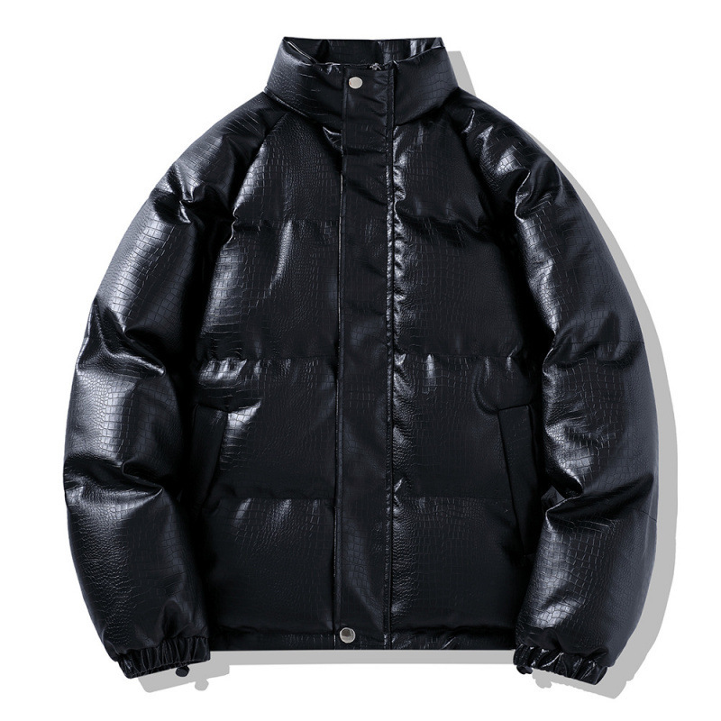 冬季加厚PU皮棉服男生潮流百搭棉衣外套潮牌宽松面包服休闲棉袄男|undefined