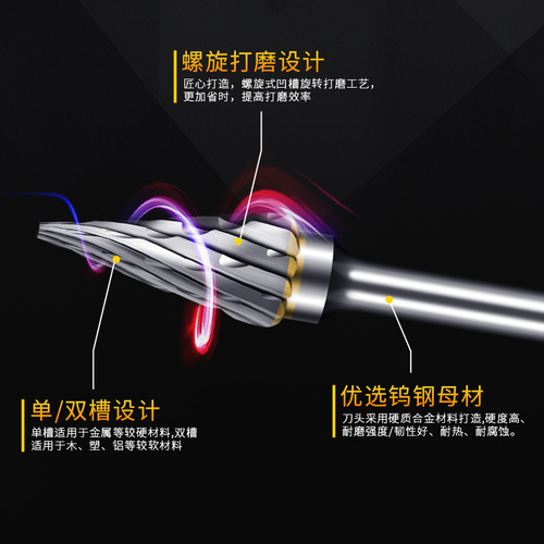 Electric grinding and wind grinding accessories 3*6 grinding head milling cutter tungsten steel single and double grain tungsten steel carbide rotary file