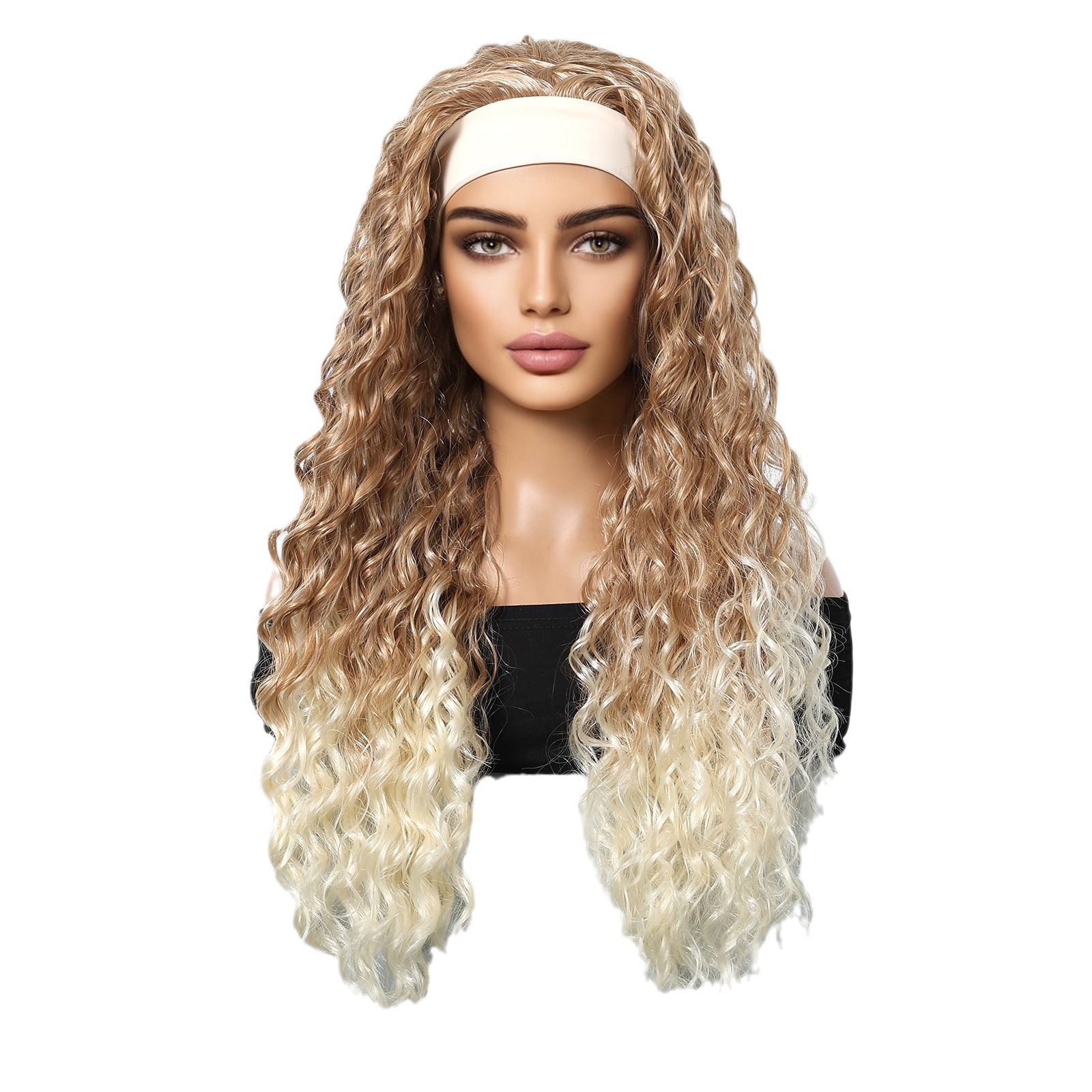 Peluca de estilo europeo y americano transfronterizo para mujer, cinta para el cabello gris, rizado latinoamericano, cabello largo y rizado, elegante, esponjoso y blanco, cubierta para el cabello completo, wigs