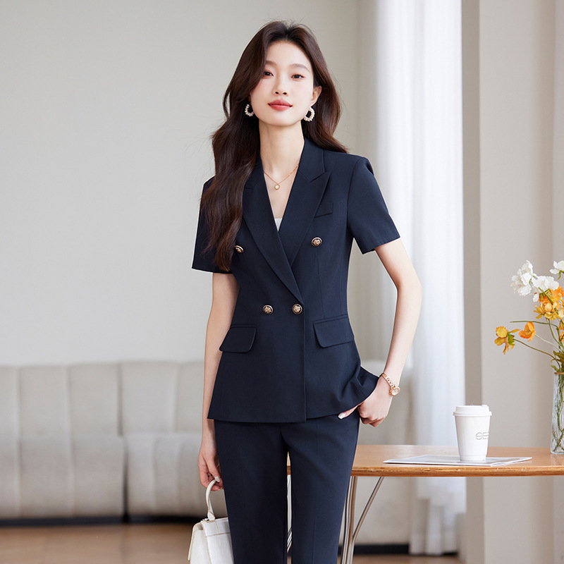 Business Wear Short-sleeved Suit Jacket Women's Summer Thin Fashionable Elegant Goddess Jewelry Store Overalls Two-piece Set Business Wear Short-sleeved Suit Jacket Women's Summer Thin Fashionable Elegant Goddess Jewelry Store Overalls Two-piece Set
