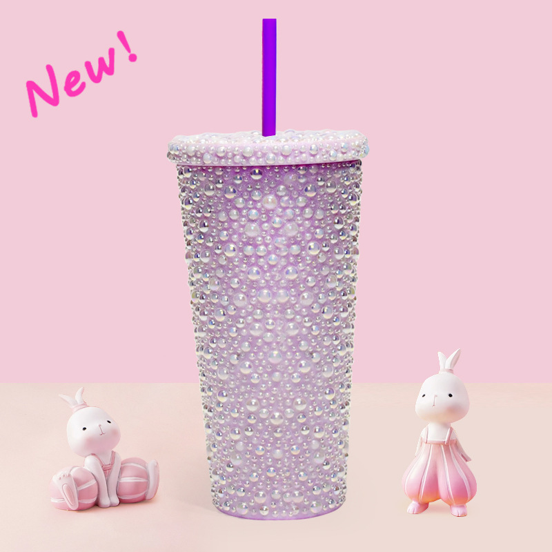 プラスチックカップ新型二重クリエイティブグラデーションマーメイドテールストローカップドリアンカップメッキカラースパンコールカップ|undefined