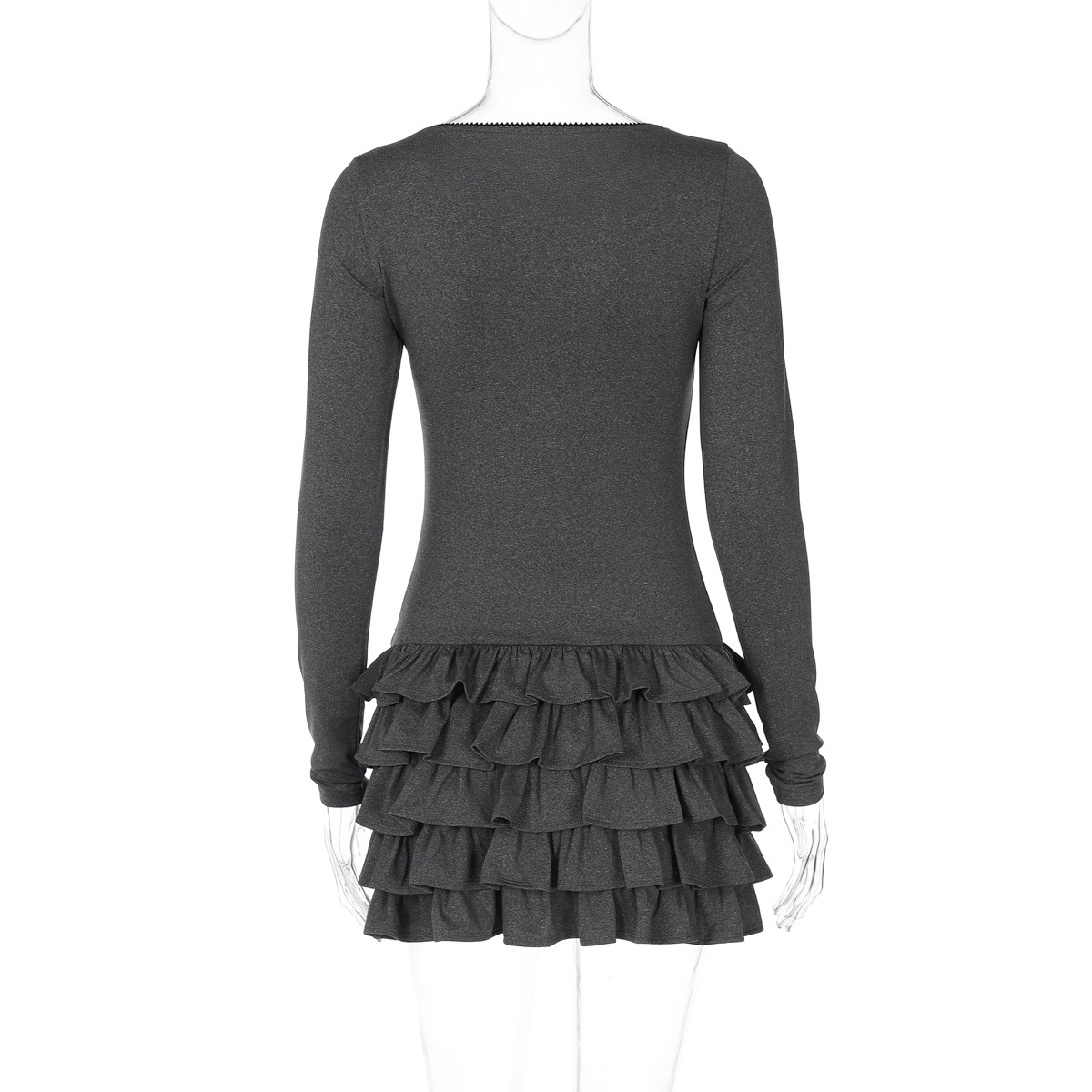 Winter Fashionable Pleated Stacking Lotus Leaf round Neck Slim Fit Sheath Dress Puffy dress