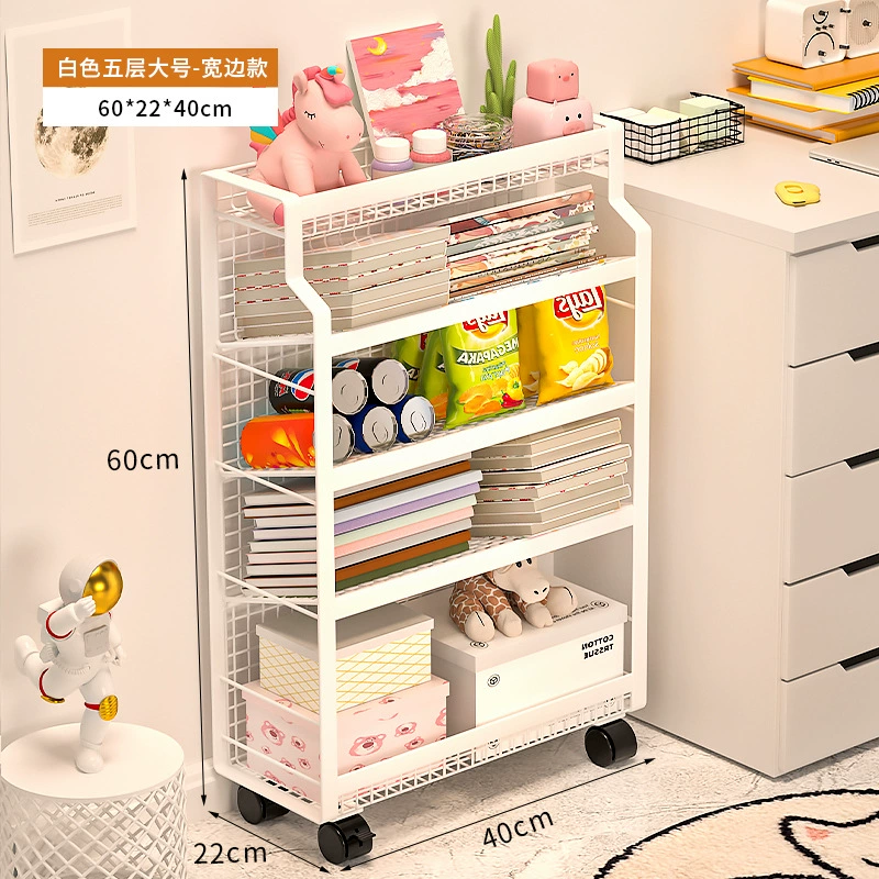 Small movable bookshelf, desktop-to-floor storage with wheels, multi-tier compact organizer