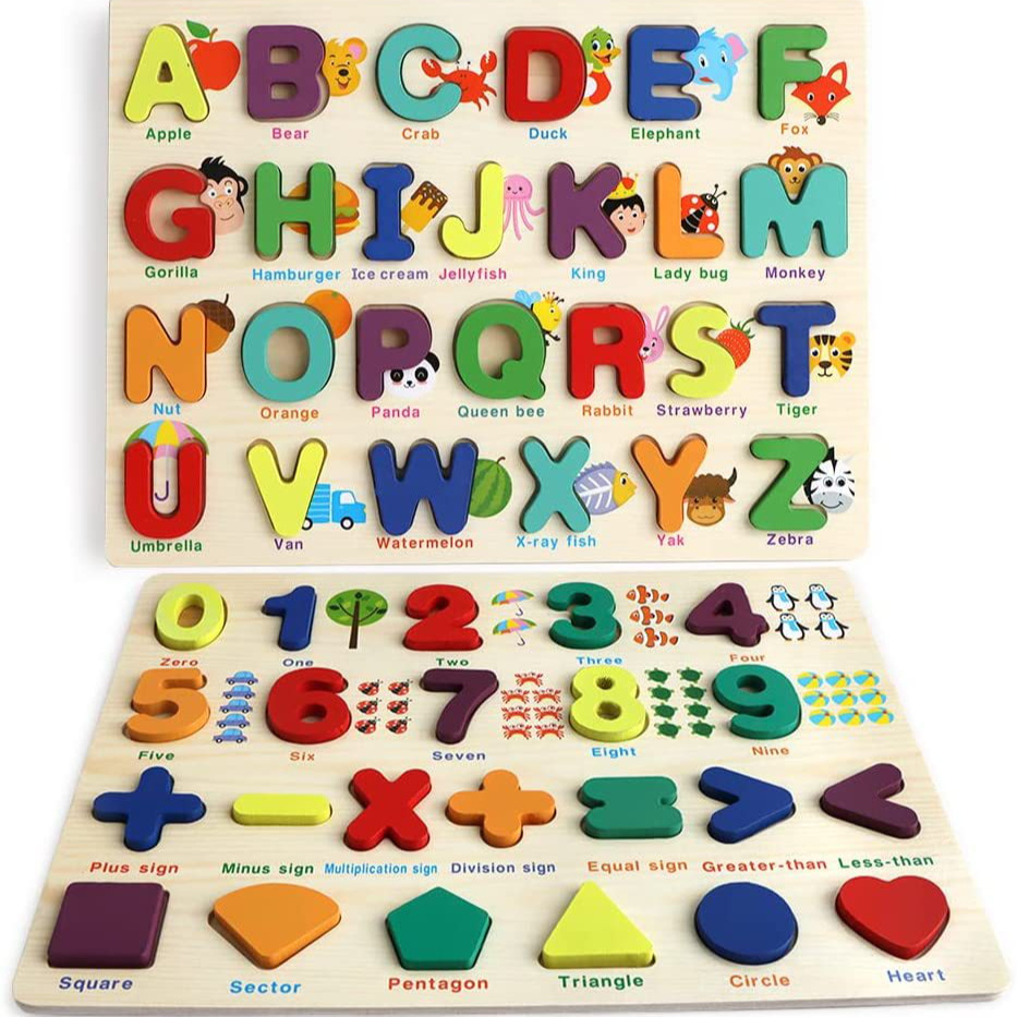 Puzzles de madera transfronterizos Puzzles de madera para niños Puzzles de forma alfanumérica Puzzles de aprendizaje para niños Juguetes de Puzzles
