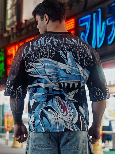 American YOUNGLA Co-branded Yu-Gi-Oh Game of Thrones Oversized T-shirt Fitness Sports Loose Holes Casual Short Sleeve