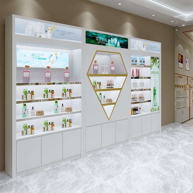 化妆品展示柜美容院收纳货架产品置物架带镜子小样带灯柜台陈列柜
