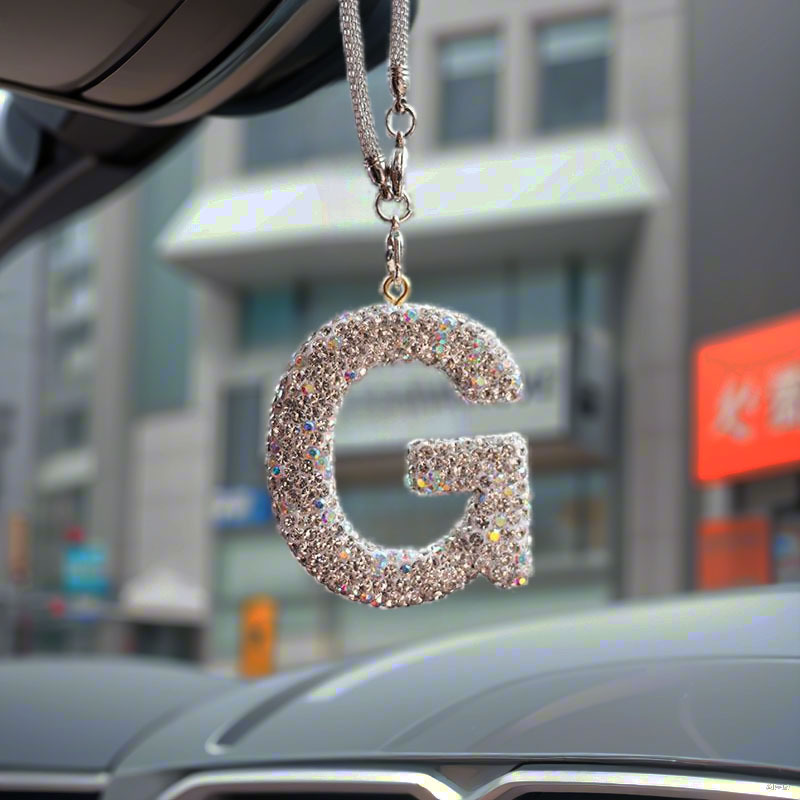 Letter bow clay car interior accessories pendant ladies rhinestone car rearview mirror pendant pendant
