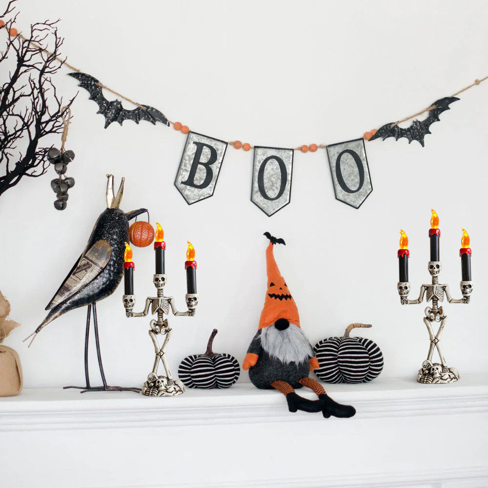 Candelabro esqueleto de Halloween Linternas Festival de fantasmas Accesorios de decoración de terror Lámpara de calabaza Decoración de calavera Lámpara de vela electrónica LED